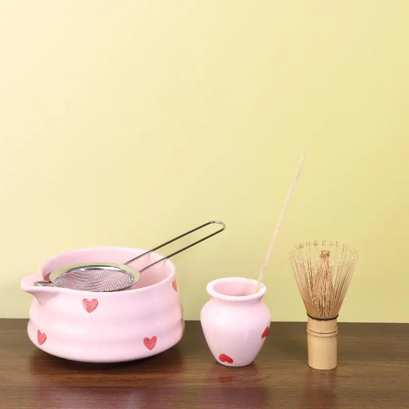 Keramische Matcha Set met Hart Sticker