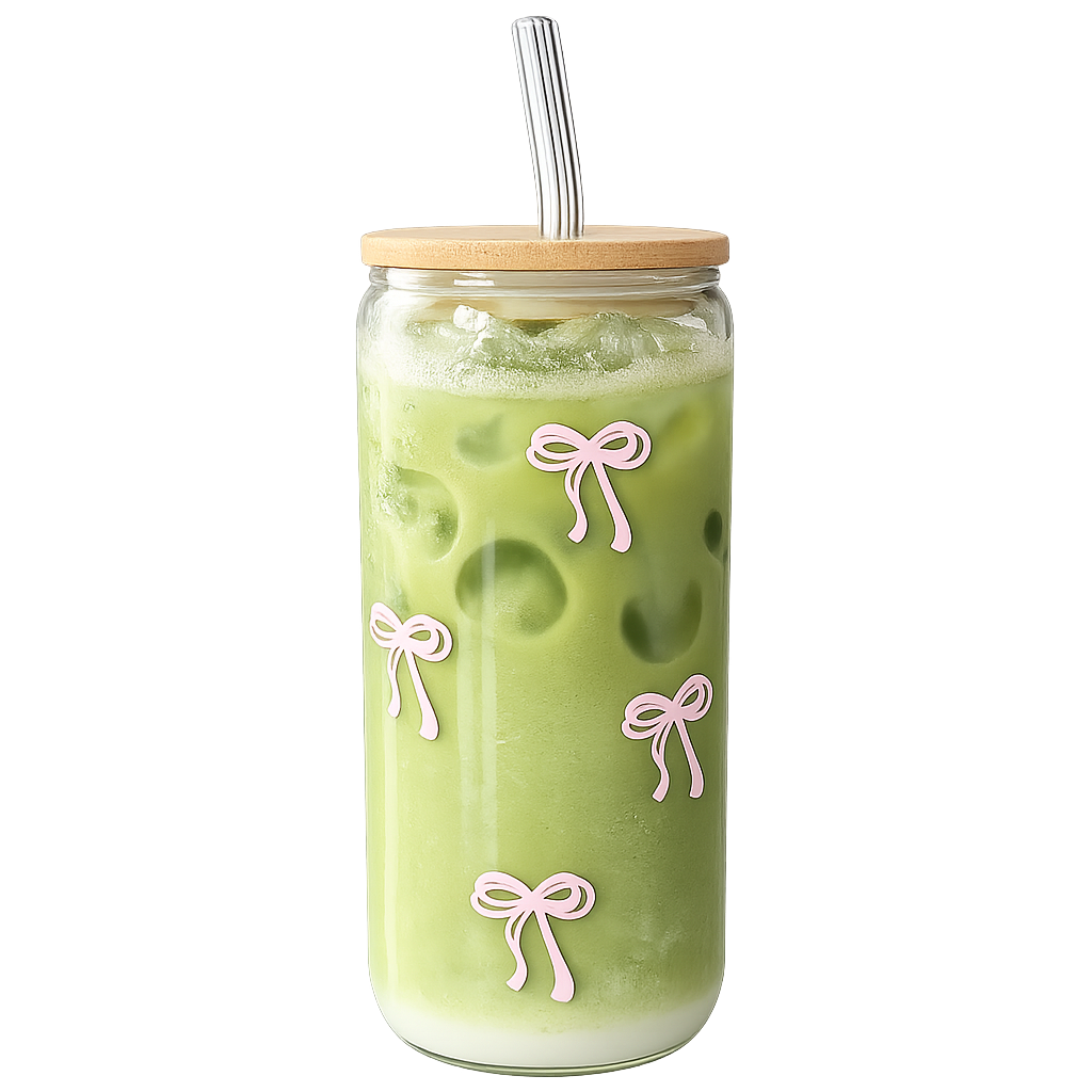 Glass Cup with Lid and Straw