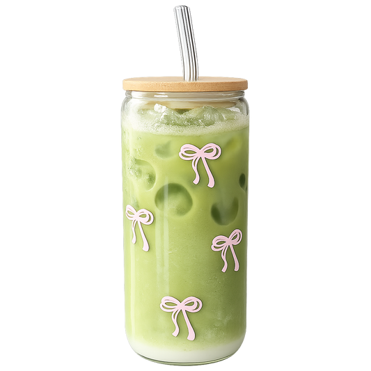 Glass Cup with Lid and Straw