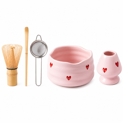 Heart Decal Ceramic Matcha Set