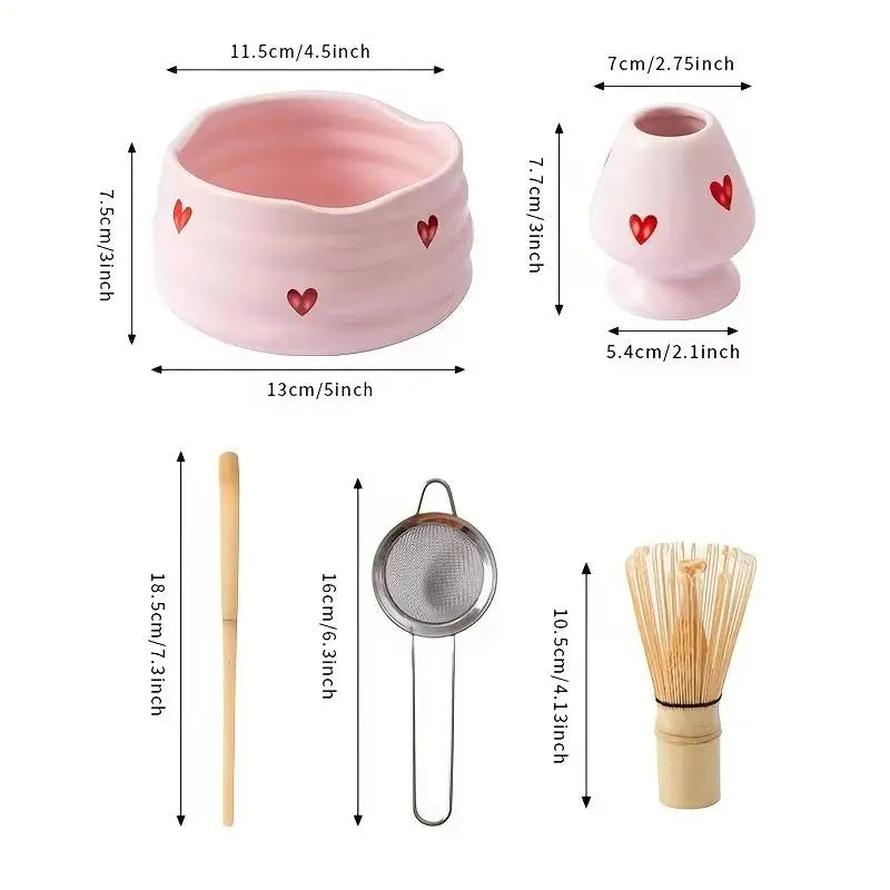 Heart Decal Ceramic Matcha Set