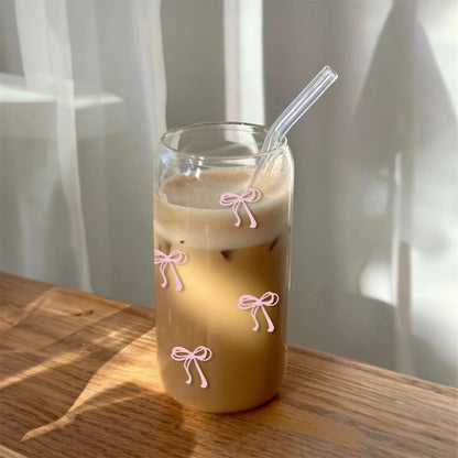 Glass Cup with Lid and Straw