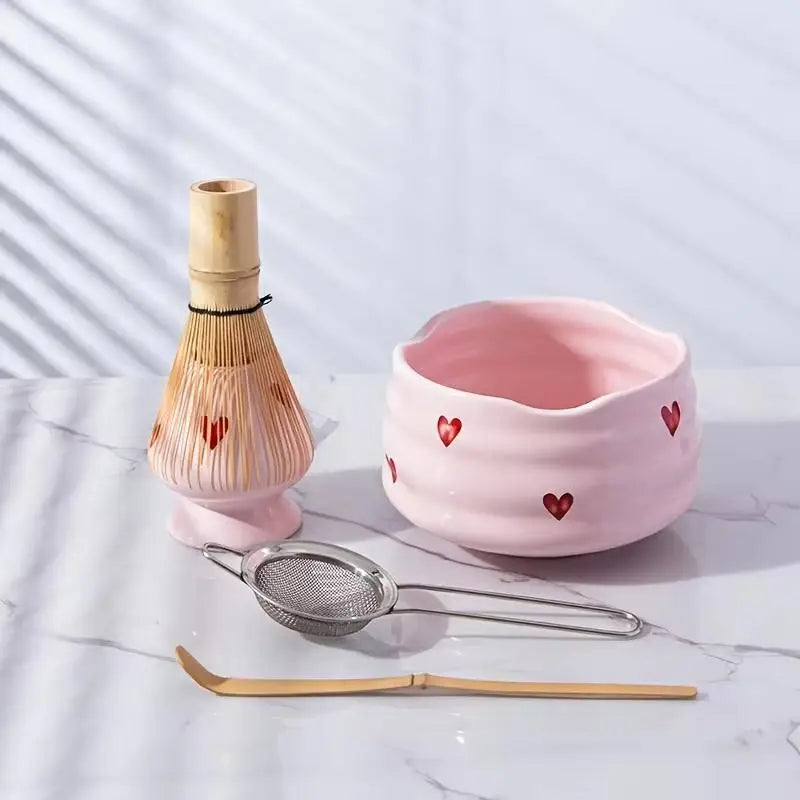 Heart Decal Ceramic Matcha Set