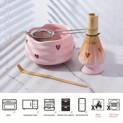 Heart Decal Ceramic Matcha Set