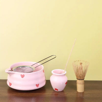 Heart Decal Ceramic Matcha Set