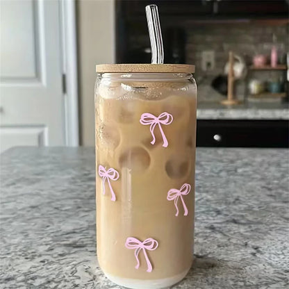 Glass Cup with Lid and Straw