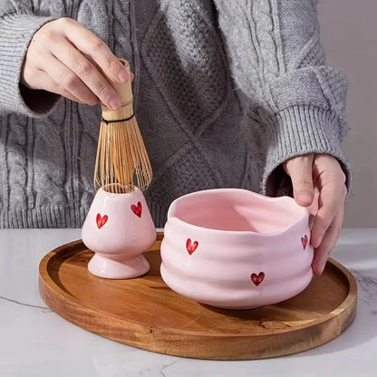 Heart Decal Ceramic Matcha Set