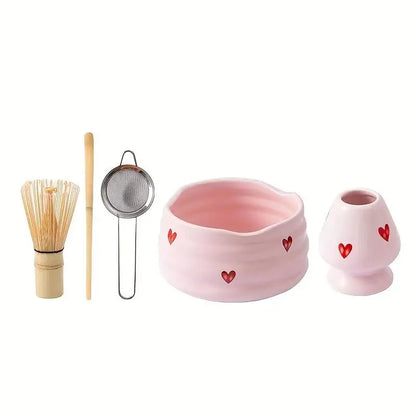 Heart Decal Ceramic Matcha Set