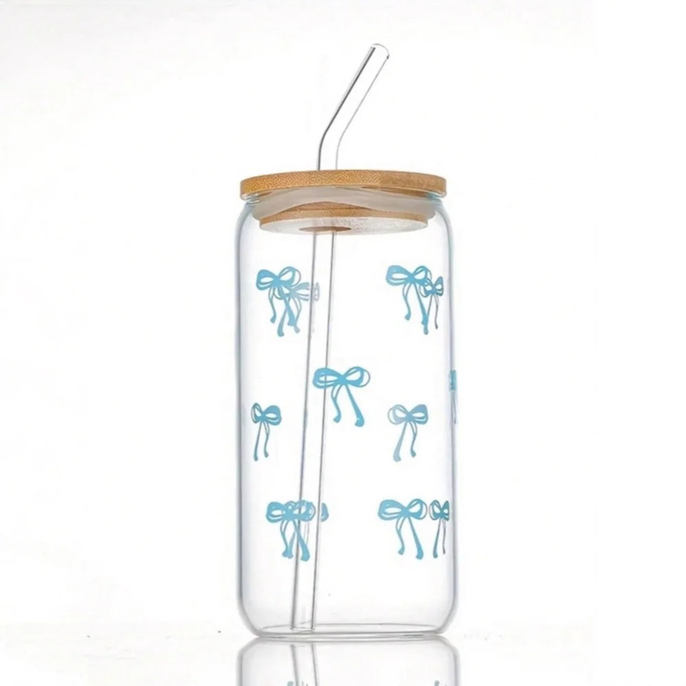 Glass Cup with Lid and Straw